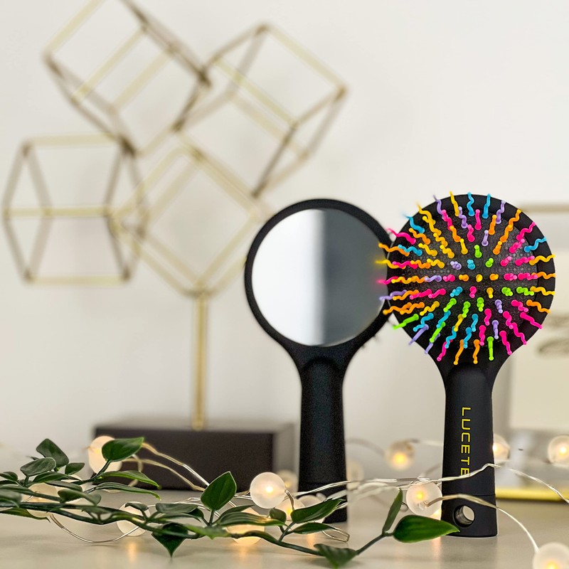 LUCETE Rainbow Volume S Brush(medium)-Detangling Hairbrush with A Mirror-Travel size
