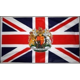 Union Jack And Royal Crest - 5ft x 3ft FLAG BANNER DECORATION WITH FREE UK POSTAGE