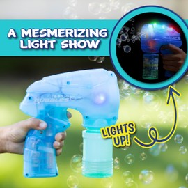Light Up Bubble Blaster – Bubble Blower with 4oz Refill Solution, Outdoor Toy for Kids and Toddlers, Summer Party Toy, Pool Party Bubble Maker - Blue, Green or Orange, Receive One Color at Random