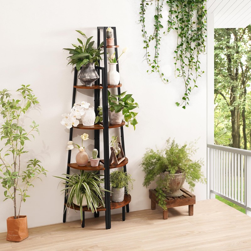 Yoobure 4-Tier Corner Bookshelf with Metal Frame - Ladder Display