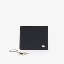Lacoste Men's Small Billfold Key Ring Box Wallet, Black/Clean White, One Size