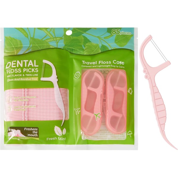 BAIDENTAL Pink Dental Floss Picks Twin Line, Travel Size Toothpicks