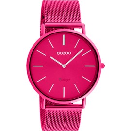 Oozoo Vintage Men's Watch – Men's Watch with 20 mm Mesh Strap – Analogue Men's Watch in Round – Also Suitable as a Women's Watch, Pink, Bracelet