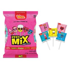 Vero Mix Banda Dulce Assorted Sweet Lollipops, Artificially Flavored, 1 Pound 4.31 Ounces, 40 Count Bag