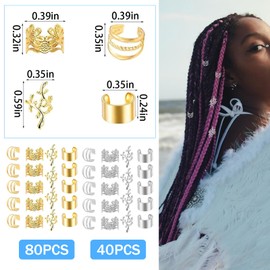 XoeLLe Pack of 120 dreadlocks jewellery, hair accessories, pirate, hair beads for cliping, hair rings, adjustable hair accessories braids accessories for pirate braids, hair spirals (gold + silver)