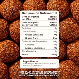 Dat Snack - Bolas de Energía de Dátil Enchilado, Snack Saludable Sin Azúcar Añadida, Solo 4 Ingredientes con Fibra y Bajas en Sodio (3 Pa...
