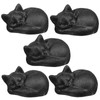 mookaitedecor Natural Black Obsidian Crystal Sleeping Cat Statue, Hand Carved