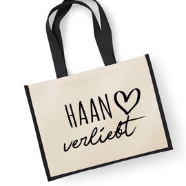 Huuraa Haan in Love Jute Shopper Shopping Bag Black 21 Litres with Name of Your Favourite City Gift Idea for Friends and Family, black