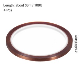 sourcing map Heat Tape, 4 Rolls 5mmx33m 108ft High Temperature Heat Resistant Tape for Sublimation,Heat Press,Heat Transfer, Soldering, Circuit Board