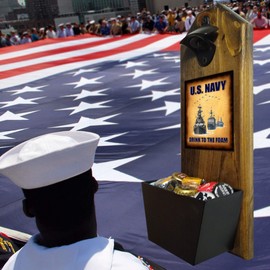 "U.S. Navy - Drink To The Foam" Bottle Opener and Cap Catcher - Handcrafted by a Vet - Made of 100% Solid Pine 3/4" Thick - Rustic Sign & Bottle Opener - Military Pride
