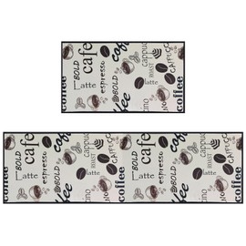 TPTGIAR Pack of 2 Coffee Rug Runner, Hallway, Tailored Rug, Kitchen, Washable Kitchen Rug, Non-Slip Rug, Hallway, Vintage Runner, Kitchen for Kitchen, Dining Room, Entrance Area, Hallway