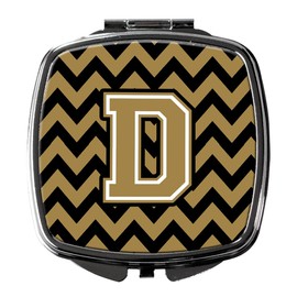 Caroline's Treasures CJ1050-DSCM Letter D Chevron Black and Gold Compact Mirror Decorative Travel Makeup Mirror for Women Girls Gifts Pocket Makeup Mirror Folding Handheld