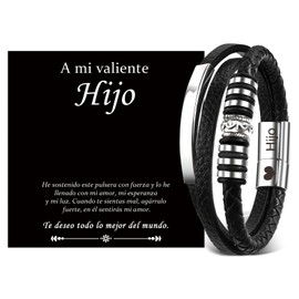 YOGRASS Son Bracelet Gift Bracelet for Boys Son Birthday Gift Leather Bracelet Birthday Gifts for Son Boys Teenagers Azubi Gift Courage Gift, 21 cm, Stainless Steel, Bead