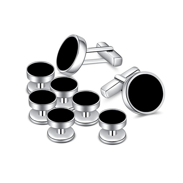 Merit Ocean Men's Cufflinks and Onyx Shirt Buttons Set Black