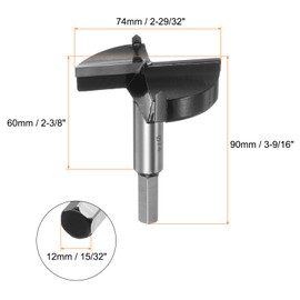 QUARKZMAN Forstner Drill Bit 74 mm (2-29/32 Inch) Made of Tungsten Carbide, Wood Forstner Bit Opener Cutter for Hinge Holes in Woodworking, Black