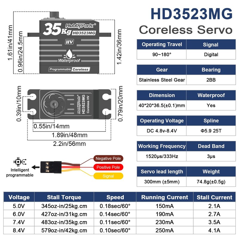 HobbyPark 35kg RC Servo Waterproof High Torque Metal Gear Digital