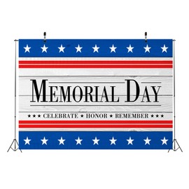 Loccor 7x5ft Fabric USA Memorial Day Backdrop Patriotic American Honor and Remember Stars Stripes Wood Photography Background Veterans Day Banner Patriotic Events Party Decorations Photo Booth Props