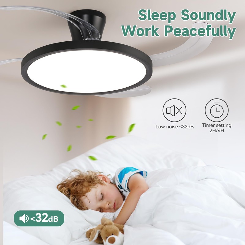 Slim Retractable Ceiling Fans with Lights and Remote Control, 48