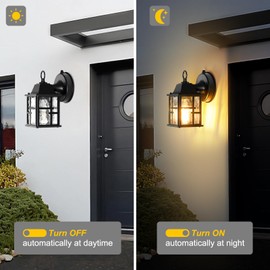 OKELI 2 Pack Dusk to Dawn Outdoor Wall Lights, Exterior Lantern Porch Sconce Lighting Wall Mounted with Water Ripple Glass Shade, Anti-Rust Wall Lamp Outside Lights for House Garage Front Door Patio