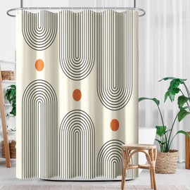 BRBGESI Bath Shower Curtain Set 72"x72", Boho Mid Century Geometric Orange, Bathing Decor Minimalist Modern Abstract Arch Simple Sun Waterproof Polyester Fabric Bathroom Shower Curtain with 12 Hooks