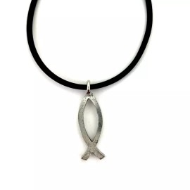 Forgiven Jewelry Fish Large Pendant Antique Silver Finish  Necklace NWT (b6rub)