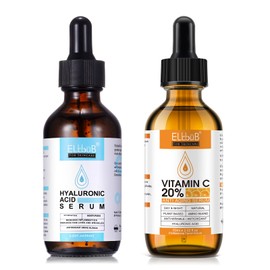 Vitamin C Serum 20% and Hyaluronic Acid Serum for Face, Anti-Aging, Brightening, Hydrating, Wrinkle Reduction, Dark Spot Corrector, Day & Night Skincare Set