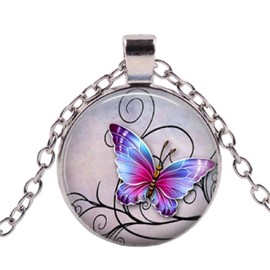 Yienate Long Chain Time Gemstone Butterfly Necklace Chains Pendant Vintage Amber Necklace Sweater Chain for Women and Girls