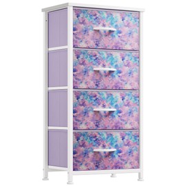 YITAHOME Purple Dresser with 4 Drawers - Storage Tower Unit, Dresser for Bedroom, Living Room, Closets - Sturdy Steel Frame, Wooden Top & Easy Pull Fabric Bins