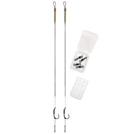 Carp On - 2 x WIDE GAPE READY RIGS Size 6 - Carbon Hooks / 25lb Camo Braid/Kickers Sleeves Tubes Swivels Extenders (Barbless, 2 Rigs - Size 6 Hook) [37-3901-6]