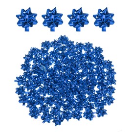 MECCANIXITY 100pcs 1" Mini Star Gift Bows Small Metallic Christmas Bows for Gift Wrapping Presents Birthday Wedding, Self Adhesive, Blue