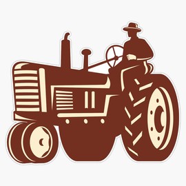 Farmer Driving Vintage Tractor Retro Bumper Sticker Window Vinyl Decal 5"