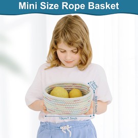 【2 Pack】ABenkle Small Woven Baskets, Tiny Oval Shallow Storage Baskets, Mini Cotton Rope Empty Decorative Basket, Boho Little Organizer Bins for Nursery Room Kids Baby Dog Toy Gifts