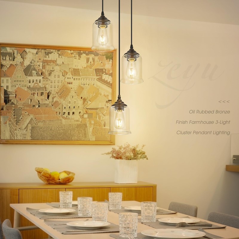 zeyu 3-Light Cluster Pendant Light, Farmhouse Hanging Lights for Kitchen,