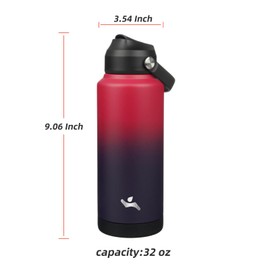 Konokyo Insulated Water Bottle with Straw Lid,32 oz Stainless Steel Vacuum Metal Bottle with Silicone Handle,Rosy Red