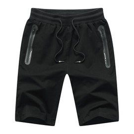 Tansozer Pantalones cortos deportivos para hombre con bolsillos con cremallera, Negro 05, Medium