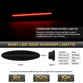 VIPMOTOZ Red LED Strip Side Marker Light Rear Fender Parking Lamp Replacement For 1997-2004 Chevy C5 Corvette, Black Housing, Smoked Lens, Driver & Passenger Side 2-Piece Set