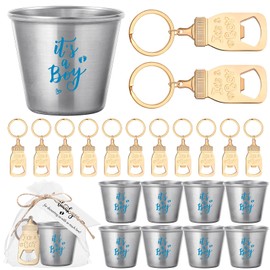 Vesici 25 Sets Baby Shower Favors for Guests Bottle Openers Keychains Stainless Steel Shot Thank You Tags Organza Bags Gender Reveal Party Favors for Wedding Baby Shower Return Gift Girl Boy (Boy)