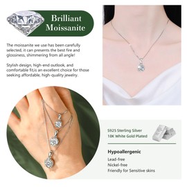 Moissanite Necklaces for Women, 1CT/2CT/3CT Solitaire Pendant with D Color VVS1 Clarity Lab Created Imitation Diamond, 925 Sterling Silver Jewelry with Certificate of Authenticity (6.5mm(1CT))