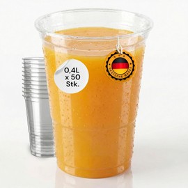 50 Stück Trinkbecher | Eichstrich 0,4l | Bierbecher Plastikbecher Einwegbecher aus Kunststoff PP (Polypropylen), Transparent klar | Ausschankbecher
