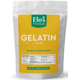 Gelatin (1lb 454g) by Elo’s Premium |100% All-Natural Food Grade powder Unflavored Thickener| Packaged In Canada| Used As Thickener, Stabilizer, Texturiser| Non-GMO, Gluten Free| Make Yogurt, Fruit Gelatins, Puddings and more