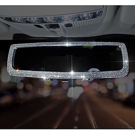Bling Car Rear View Mirror Accessories with Crystal Diamonds & Rhinestones, Car Interior Trim Cover Decor Accessories Gift for Mother Women ＆ Girls (Silver)