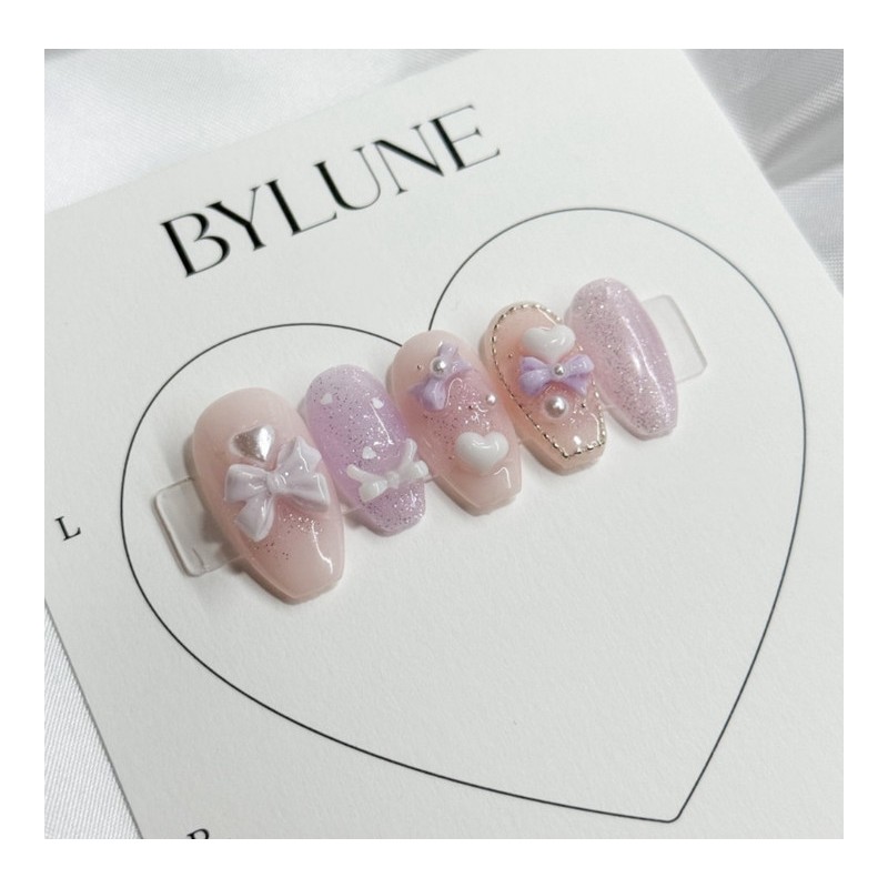 Lavender Bonbon Handmade Nail Tip Ribbon Nail Tip - Almond