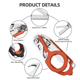 Trauma Shear Multi functional Pliers Tool Outdoor Camping Tools Emergency Shears Ruler Band Cutter Glass Breaker Folding Scissors Non-slip Grip