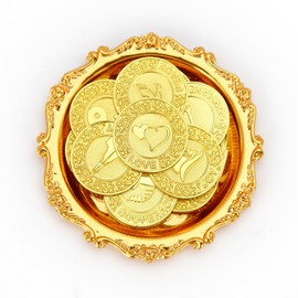 TINGKU Gold English Las Arras de Boda with Tray Plate, Arras Para Boda Catolica, Arrhae Wedding Coin Unity Coins Set for Wedding Ceremony