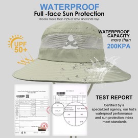 Waterproof Bucket Sun Hat for Women Wide Brim Breathable Mesh UPF50+ Safari Hat Criss Cross Ponytail Hole Outdoor Rain Hat Pea Green