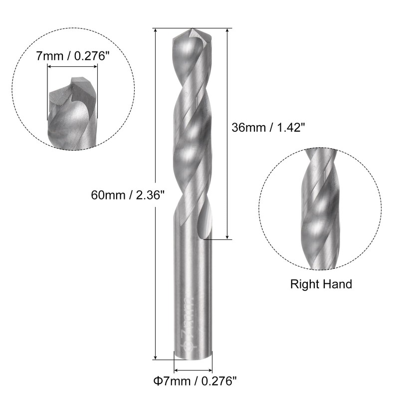 sourcing map Solid Carbide Drill Bit, 7mm (0.276") YG6X/C3 Micro-Grain