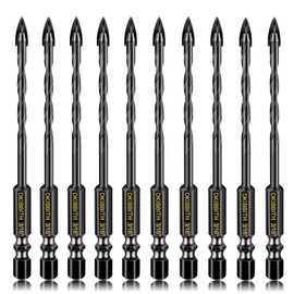 10 Pcs 3/16" Masonry Concrete Drill Bit Set for Tile Brick Glass Plastic Wood, Cross Tungsten Carbide Tip, Hex Shank, Work with Ceramic Porcelain Tile Wall Mirror Paver, 3/16 Inch Drill Bits,5mm.