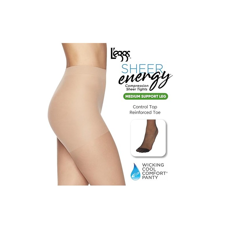 L'eggs Sheer Energy Medium Support Women's Compression Tights, Control Top,