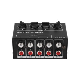 4 Channel Mini Audio Mixer, RCA 1 Inputs 4 Output Line Stereo Distributor Mini Audio Mixer, Professional Stereo Mixer Passive for Small Stage Computer Phone Tablet