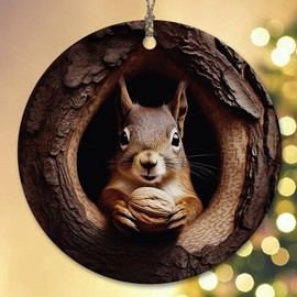Decorlion Squirrel in Nest Ceramic Christmas Ornament
